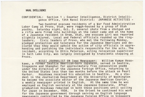 Confidential report from counter Intelligence office reporting on Japanese Activities (ddr-densho-122-884)