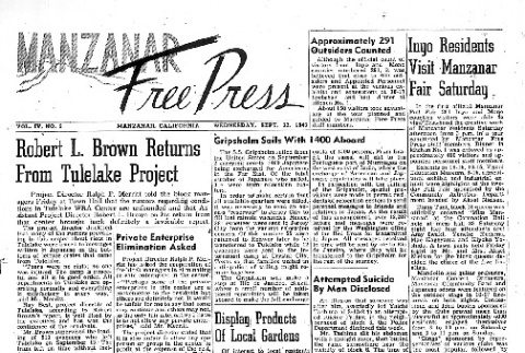 Manzanar Free Press Vol. IV No. 5 (September 22, 1943) (ddr-densho-125-169)