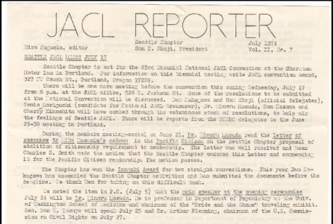 Seattle Chapter, JACL Reporter, Vol. XI, No. 7, July 1974 (ddr-sjacl-1-168)