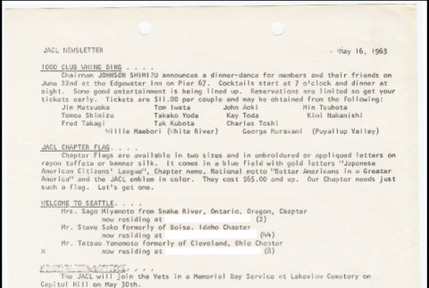 Seattle Chapter, JACL Newsletter, May 16, 1963 (ddr-sjacl-1-61)