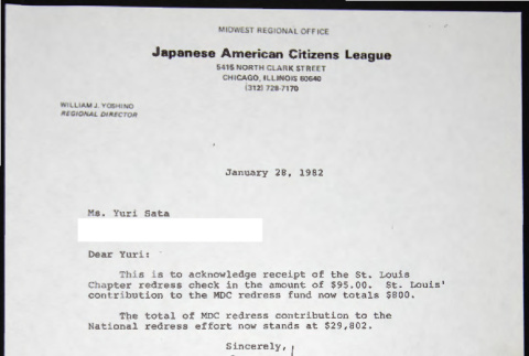 Letter to Yuri Sata from William Yoshino (ddr-chijacl-1-800)