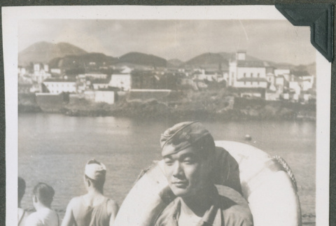 Masao Sakagami wearing a lifering for the J.W. McAndrew (ddr-densho-201-833)