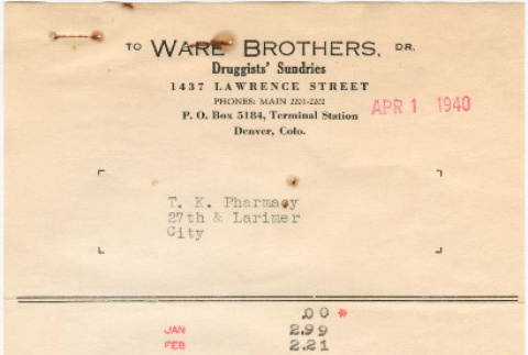 Invoice from Ware Brothers (ddr-densho-319-540)