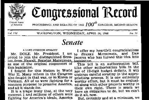 Congressional record, 100th Congress, vol. 134, no. 51 (April 20, 1988) (ddr-csujad-55-208)