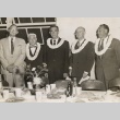 Immigration and Naturalization Service administrators posing with Wilfred Tsukiyama, Neal Blaisdell and Oren E. Long. (ddr-njpa-2-423)