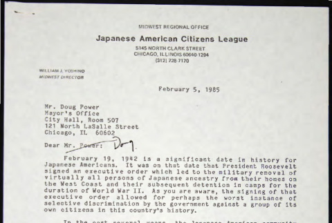 Letter and attachments to Doug Power from William Yoshino (ddr-chijacl-1-689)