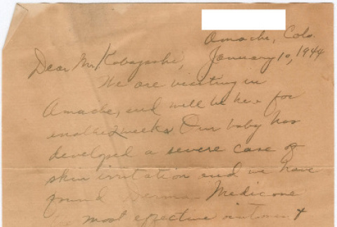 Letter sent to T.K. Pharmacy from Granada (Amache) concentration camp (ddr-densho-319-261)