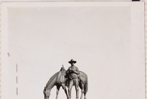 Statue of cowboy and horse, possibly Buffalo Bill Cody (ddr-densho-464-107)