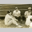 Men sitting outside a barracks (ddr-densho-22-445)