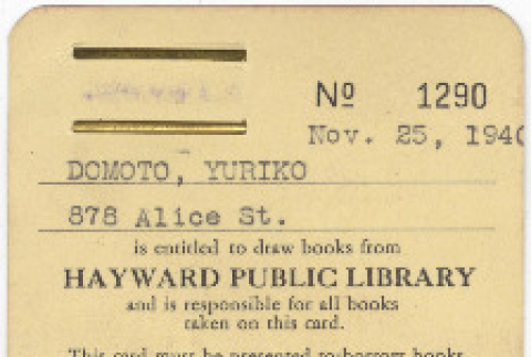 Hayward Public Library Card Yuriko Domoto (ddr-densho-356-729)