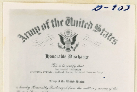 Honorable discharge for Tom Tsunekawa (ddr-densho-37-1952)