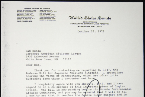 Letter to Same Honda from Rudy Boschwitz (ddr-chijacl-1-385)