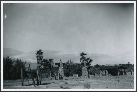 Photograph of the front entrance to Furnace Creek Camp in Death Valley (ddr-csujad-47-102)