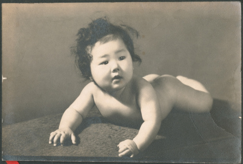 Portrait of baby, laying on tummy (ddr-densho-523-131)