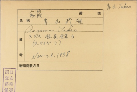 Envelope of Takeo Aoyama photographs (ddr-njpa-5-177)