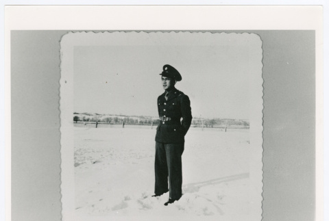 Serviceperson standing in snow (ddr-densho-1007-207)