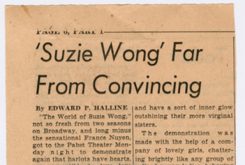 Clipping with review of The World of Suzie Wong (ddr-densho-367-282)