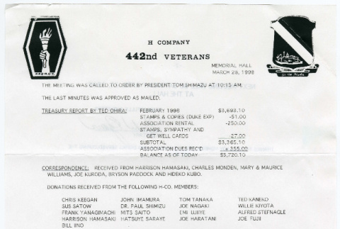 Meeting Minutes for 442nd Veterans H Company (ddr-densho-368-708)