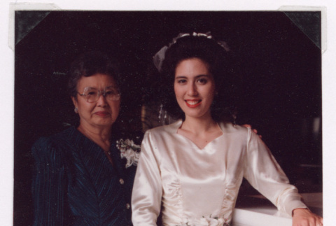Vivian Gave wearing her grandmother's wedding gown (ddr-densho-477-703)
