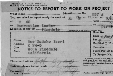 Notice to report to work (ddr-densho-25-78)