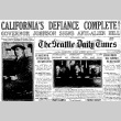 California's Defiance Complete! Governor Johnson Signs Anti-Alien Bill. Governor Johnson Signs California's Anti-Alien Measure. Southern Executive Appends Signature to Bill, Which Will Go Into Effect Ninety Days From Date. (May 19, 1913) (ddr-densho-56-234)