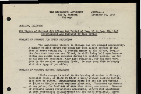 WRA digest of current job offers for eeriod of Dec. 10 to Dec. 25, 1943 (ddr-csujad-55-798)