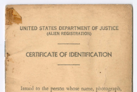 Alien Registration Certificate of Identification (ddr-ohs-1-2)