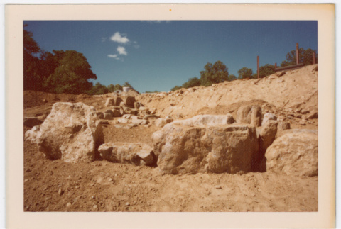 Rock waterfall and pond under construction (ddr-densho-377-2194)
