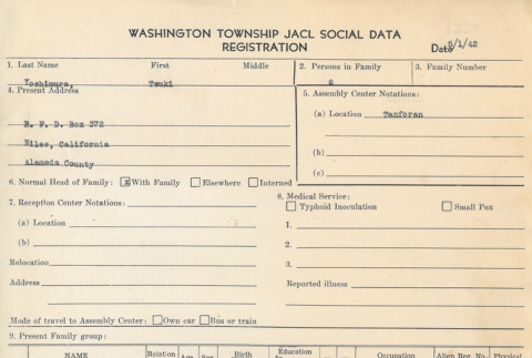 Washington Township JACL Social Data Registration for Yoshimura family (ddr-ajah-7-39)
