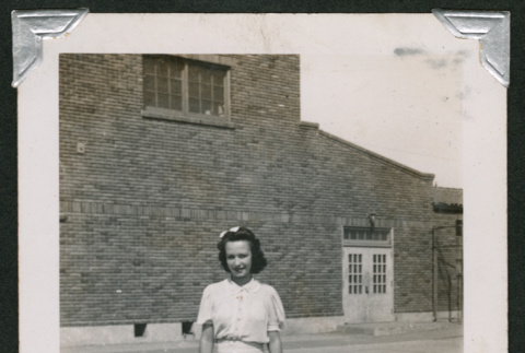 Wanda Brown in front of school (ddr-densho-550-129)