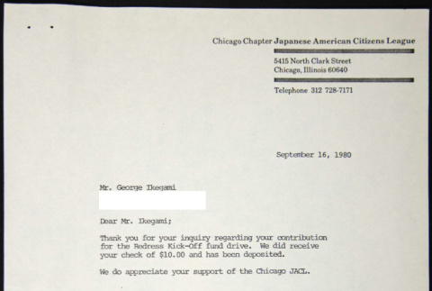 Letter to George Ikegami from Redress Committee (ddr-chijacl-1-455)