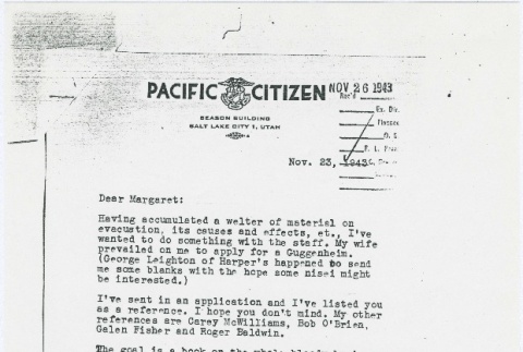Letter from Larry Tajiri to Margaret Anderson, editor of Common Ground (ddr-densho-338-446)