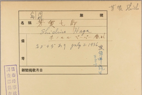 Envelope of Shichiro Haga photographs (ddr-njpa-5-1417)