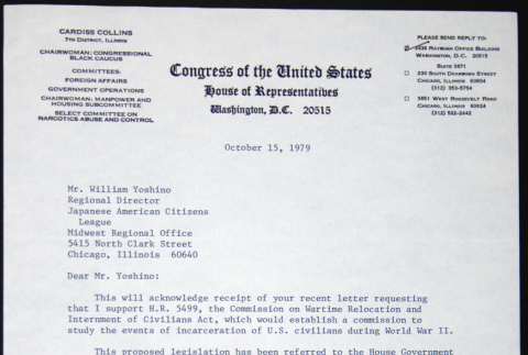 Letter to William Yoshino from Cardiss Collins (ddr-chijacl-1-411)