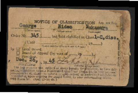 Notice of classification, DSS form 57, George Hideo Nakamura (ddr-csujad-55-2169)