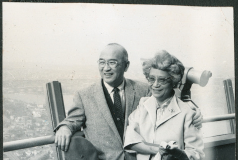 Chester and Agnes Sakura on Space Needle observation deck (ddr-densho-523-368)