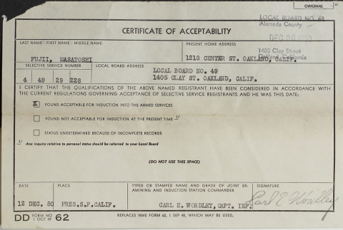Certificate of military acceptability (ddr-densho-321-368)