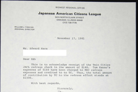 Letter to Edward Hara from William Yoshino (ddr-chijacl-1-522)