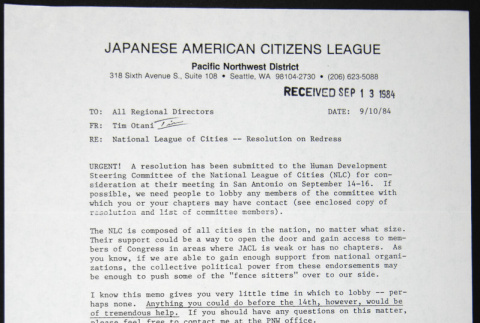 Memo to All Regional Directors from Tim Otani (ddr-chijacl-1-183)