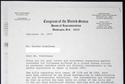 Letter to Gorden Yoshikawa from Bill Gradison (ddr-chijacl-1-417)