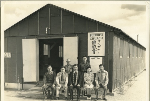 Group in front of the Manzanar Buddhist Church (ddr-manz-4-175)