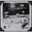 Birthday party table setting with a cake (ddr-densho-300-529)