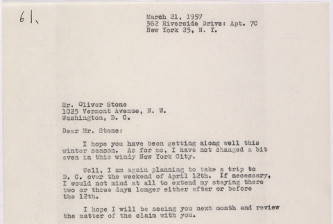 Letter from Lawrence Miwa to Oliver Ellis Stone concerning claim for James Seigo Maw's confiscated property (ddr-densho-437-244)