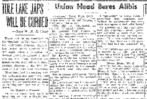Tule Lake Japs Will Be Curbed - Says W.R.A. Chief (November 4, 1943) (ddr-densho-56-970)