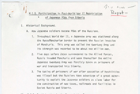 Eugene Y. Kono notes on MIS and Repatriation (ddr-densho-1007-1108)