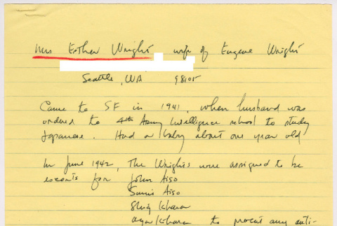 Esther Wright notes (ddr-densho-1007-988)
