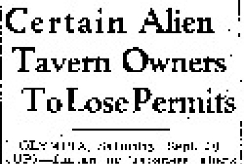 Certain Alien Tavern Owners To Lose Permits (October 1, 1939) (ddr-densho-56-497)