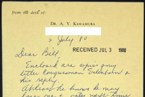 Letter to Bill Yoshino from A.Y. Kawamura (ddr-chijacl-1-340)