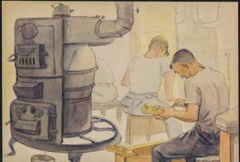 Painting of men making wooden clogs (ddr-manz-2-30)