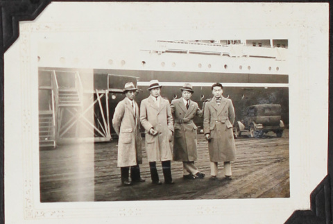 Four men standing on pier (ddr-densho-326-363)